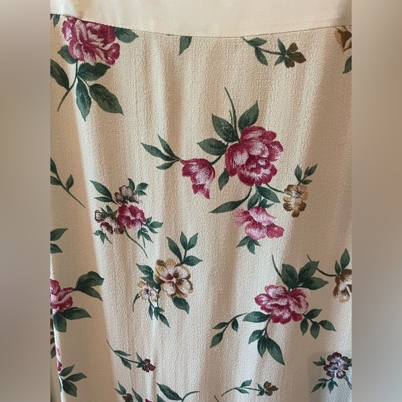 Vintage Maxi Satin Floral Dress Empire Waist Size XL Light Yellow Pink Green - Picture 5 of 15